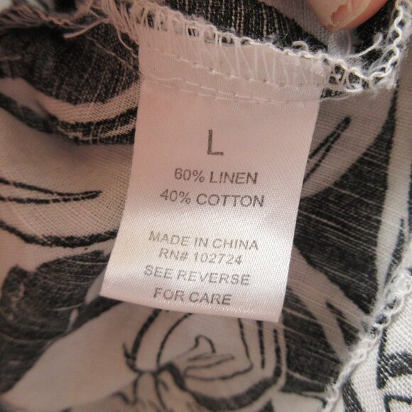 Harve Bernard Black and White Linen Blouse Size L Abstract Floral - Picture 11 of 16